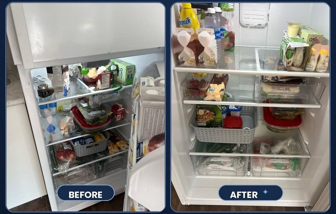 Fridge deep clean and organizing before and after by Abby Cleaning Co.