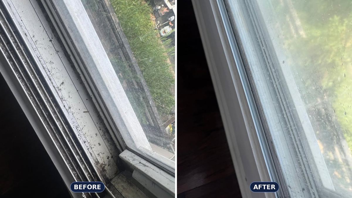 Window track and frame cleaning before and after by Abby Cleaning Co.